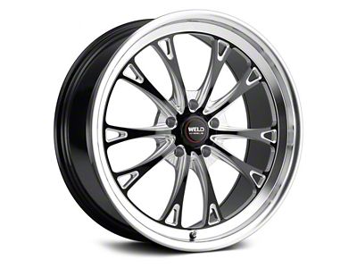 WELD Performance Belmont Drag Gloss Black Milled Wheel; Front Only; 20x5; -23mm Offset (15-23 Mustang GT, EcoBoost, V6)