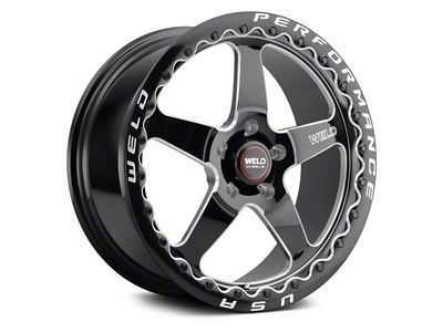 WELD Performance Ventura Beadlock Gloss Black Milled Wheel; Rear Only; 17x10 (15-23 Mustang GT, EcoBoost, V6)