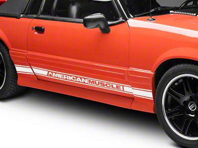 SEC10 Rocker Stripes with AmericanMuscle Logo; White (79-93 Mustang)