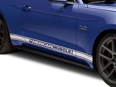 SEC10 Rocker Stripes with AmericanMuscle Logo; White (15-23 Mustang)