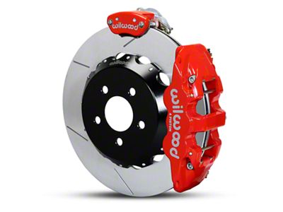 Wilwood AERO4 MC4 Rear Big Brake Kit with Slotted Rotors; Red Calipers (15-23 Mustang)