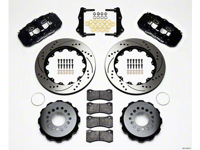 Wilwood AERO4 Rear Big Brake Kit with Drilled and Slotted Rotors; Black Calipers (09-11 Challenger R/T, SE)