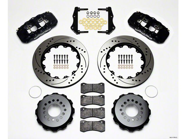 Wilwood AERO4 Rear Big Brake Kit with Drilled and Slotted Rotors; Black Calipers (09-11 Challenger R/T, SE)