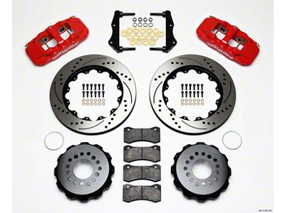 Wilwood AERO4 Rear Big Brake Kit with Drilled and Slotted Rotors; Red Calipers (09-11 Challenger R/T, SE)