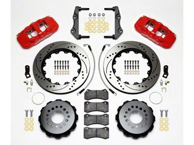 Wilwood AERO4 Rear Big Brake Kit with Drilled and Slotted Rotors; Red Calipers (12-15 Challenger R/T, Rallye Redline, SXT)