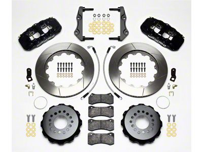 Wilwood AERO4 Rear Big Brake Kit with Slotted Rotors; Black Calipers (12-15 Challenger R/T, Rallye Redline, SXT)
