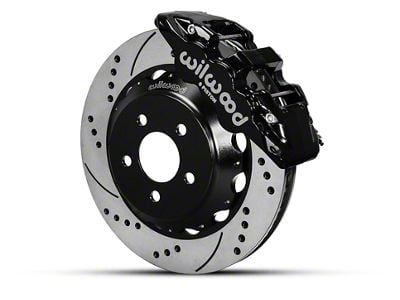 Wilwood AERO6 Front Big Brake Kit with 15-Inch Drilled and Slotted Rotors; Black Calipers (15-23 Mustang)