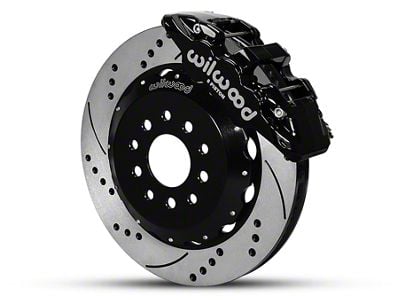 Wilwood AERO6 Front Big Brake Kit with Drilled and Slotted Rotors; Black Calipers (05-14 Mustang)