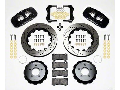 Wilwood AERO6 Front Big Brake Kit with Drilled and Slotted Rotors; Black Calipers (09-11 Challenger R/T, SE)
