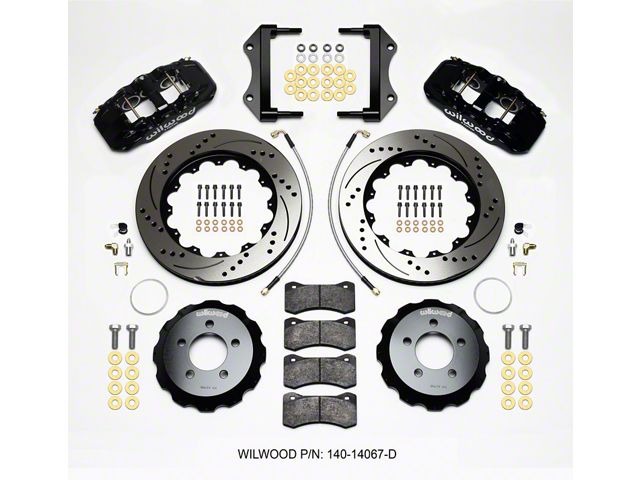 Wilwood AERO6 Front Big Brake Kit with Drilled and Slotted Rotors; Black Calipers (12-15 Challenger R/T, Rallye Redline, SXT)
