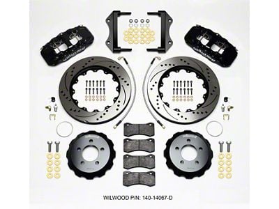 Wilwood AERO6 Front Big Brake Kit with Drilled and Slotted Rotors; Black Calipers (12-15 Challenger R/T, Rallye Redline, SXT)