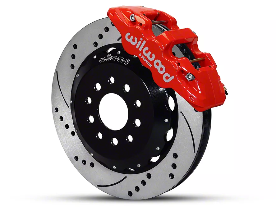 Wilwood Mustang AERO6 Front Big Brake Kit with Drilled and Slotted Rotors Red Calipers 140 10830 DR 05 14 Mustang Free Shipping