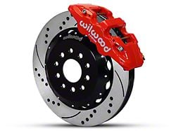 Wilwood AERO6 Front Big Brake Kit with Drilled and Slotted Rotors; Red Calipers (05-14 Mustang)