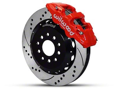 Wilwood AERO6 Front Big Brake Kit with Drilled and Slotted Rotors; Red Calipers (05-14 Mustang)