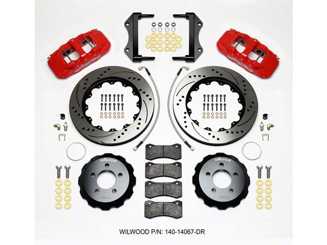 Wilwood AERO6 Front Big Brake Kit with Drilled and Slotted Rotors; Red Calipers (12-15 Challenger R/T, Rallye Redline, SXT)