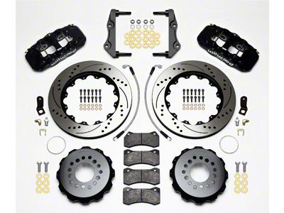 Wilwood AERO4 Rear Big Brake Kit with Drilled and Slotted Rotors; Black Calipers (12-13 RWD Charger, Excluding SRT8; 14-16 Charger R/T, SE, SXT)