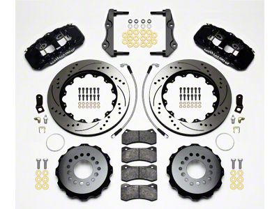 Wilwood AERO4 Rear Big Brake Kit with Drilled and Slotted Rotors; Black Calipers (12-13 RWD Charger, Excluding SRT8; 14-16 Charger R/T, SE, SXT)