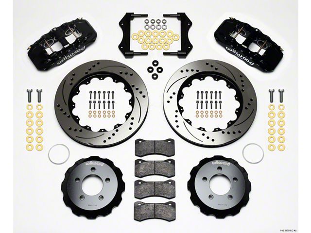 Wilwood AERO6 Front Big Brake Kit with Drilled and Slotted Rotors; Black Calipers (06-10 Charger, Excluding AWD & SRT8)