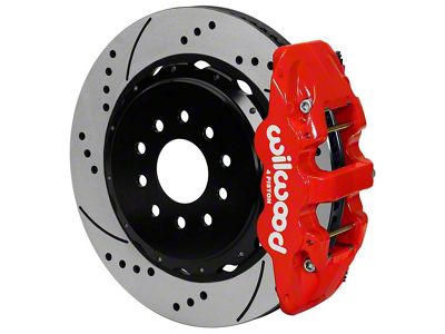Wilwood AERO4 Rear Big Brake Kit with 14-Inch Drilled and Slotted Rotors; Red Calipers (97-13 Corvette C5 & C6)