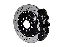 Wilwood AERO4 Rear Big Brake Kit with 14.25-Inch Drilled and Slotted Rotors for OE Parking Brake; Black Calipers (14-19 Corvette C7)