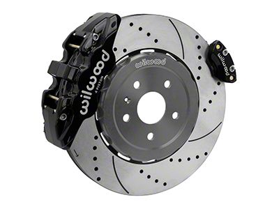 Wilwood AERO4 Rear Big Brake Kit with Drilled and Slotted Rotors; Black Calipers (20-25 Corvette C8)