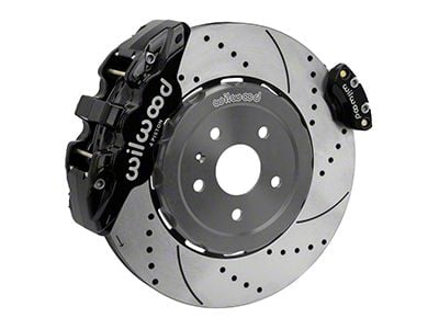 Wilwood AERO4 Rear Big Brake Kit with Drilled and Slotted Rotors; Black Calipers (20-24 Corvette C8)