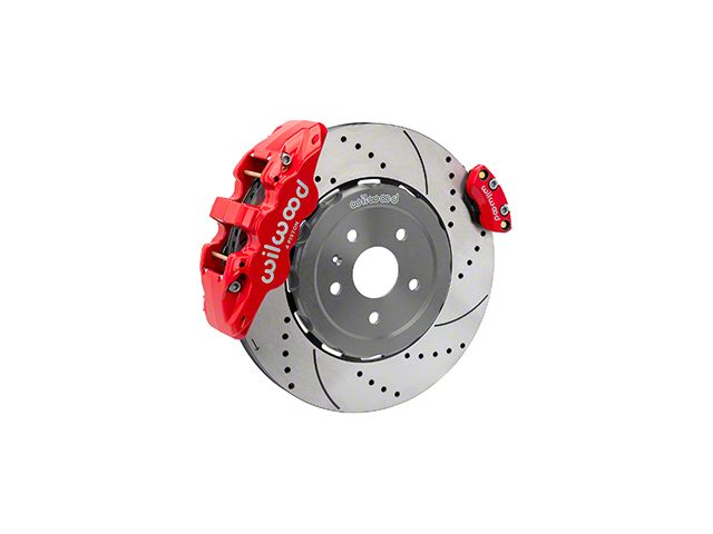 Wilwood AERO4 Rear Big Brake Kit with Drilled and Slotted Rotors; Red Calipers (20-24 Corvette C8)