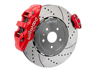 Wilwood AERO4 Rear Big Brake Kit with Drilled and Slotted Rotors; Red Calipers (20-24 Corvette C8)