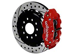 Wilwood Forged Narrow Superlite 4R Rear Big Brake Kit with 13-Inch Drilled and Slotted Rotors for OE Parking Brake; Red Calipers (97-13 Corvette C5 & C6)