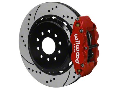 Wilwood Forged Narrow Superlite 4R Rear Big Brake Kit with 14-Inch Drilled and Slotted Rotors for OE Parking Brake; Red Calipers (97-13 Corvette C5 & C6)