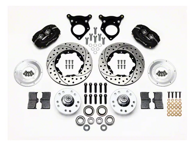 Wilwood Forged Dynalite Pro Series Front Big Brake Kit with Drilled and Slotted Rotors; Black Calipers (87-93 Mustang w/ 5-Lug Conversion)