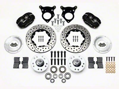 Wilwood Forged Dynalite Pro Series Front Big Brake Kit with Drilled and Slotted Rotors; Black Calipers (87-93 Mustang w/ 5-Lug Conversion)