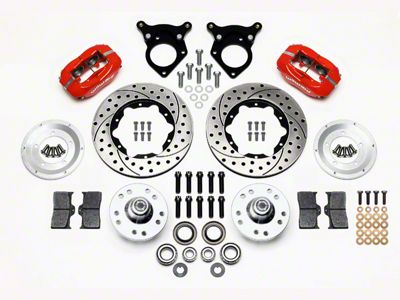 Wilwood Forged Dynalite Pro Series Front Big Brake Kit with Drilled and Slotted Rotors; Red Calipers (87-93 Mustang w/ 5-Lug Conversion)