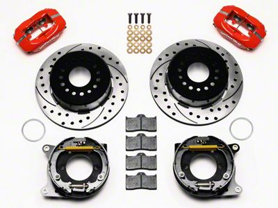 Wilwood Forged Dynalite Rear Big Brake Kit with Drilled and Slotted Rotors; Red Calipers (05-14 Mustang)