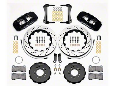 Wilwood AERO6 Front Big Brake Kit with Drilled and Slotted Rotors; Black Calipers (05-14 Mustang w/ BMR Suspension)