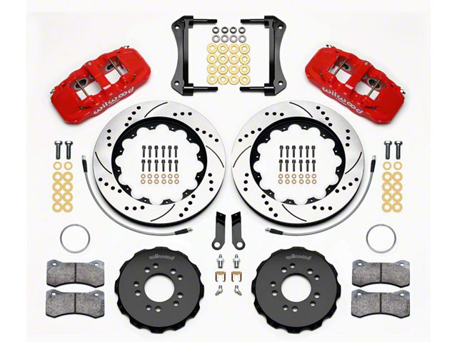 Wilwood AERO6 Front Big Brake Kit with Drilled and Slotted Rotors; Red Calipers (05-14 Mustang w/ BMR Suspension)