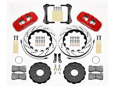 Wilwood AERO6 Front Big Brake Kit with Drilled and Slotted Rotors; Red Calipers (05-14 Mustang w/ BMR Suspension)