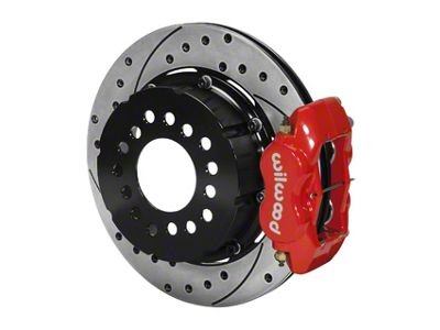 Wilwood Forged Dynalite Pro Series Rear Big Brake Kit with Drilled and Slotted Rotors; Red Calipers (79-93 Mustang w/ Ford 8.8 Rear & 2.5 Axle Offset)