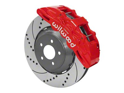 Wilwood SX6R Dynamic Front Big Brake Kit with 14-Inch Drilled and Slotted Rotors; Red Calipers (15-23 Mustang)
