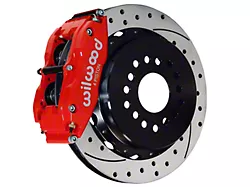 Wilwood Superlite 4R Rear Big Brake Kit with Drilled and Slotted Rotors; Red Calipers (05-14 Mustang)