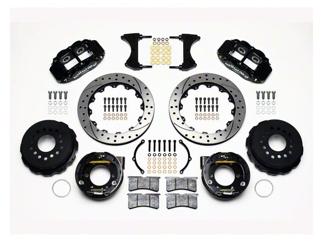 Wilwood Superlite 6R Rear Big Brake Kit with Drilled and Slotted Rotors; Black Calipers (05-14 Mustang)