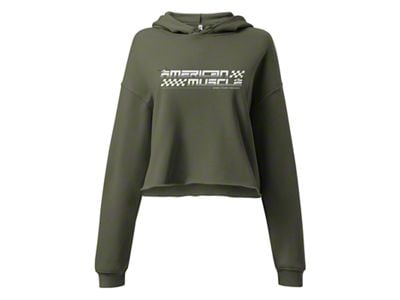 Women's AM Racing Cropped Hoodie; Military Green