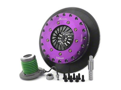 X-Clutch 9-Inch Twin Solid Organic Disc Clutch Kit with 8-Bolt Chromoly Flywheel; 10-Spline (05-10 Mustang GT)