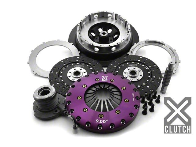 X-Clutch 9-Inch Twin Solid Organic Disc Clutch Kit with Chromoly Flywheel and Hydraulic Release Bearing; 23-Spline (18-23 Mustang GT)