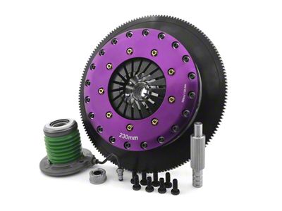 X-Clutch 9-Inch Twin Solid Organic Disc Clutch Kit with Chromoly Flywheel and Hydraulic Release Bearing; 26-Spline (07-14 Mustang GT500)