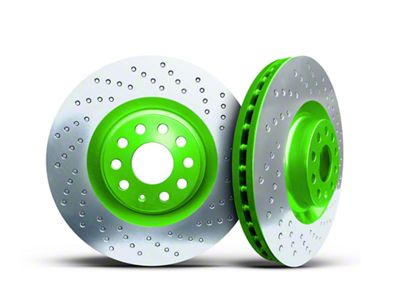 Xbrakes Xi Series Brake Rotor and Pad Kit; Front and Rear; Green (15-20 Challenger SRT Hellcat; 15-23 6.4L HEMI Challenger w/ 6-Piston Front Calipers)