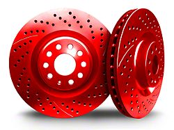 Xbrakes Xi Series Brake Rotor and Pad Kit; Front and Rear; Red (08-14 Challenger SRT8; 15-23 6.4L HEMI Challenger w/ 4-Piston Front Calipers; 18-23 5.7L HEMI Challenger w/ 4-Piston Calipers; 18-23 Challenger SRT Demon, SRT Super Stock)