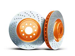 Xbrakes Xi Series Brake Rotor and Pad Kit; Front and Rear; Orange (06-10 Charger SRT8; 12-23 6.4L HEMI Charger w/ 4-Piston Calipers; 18-23 3.6L, 5.7L HEMI Charger w/ 4-Piston Calipers)
