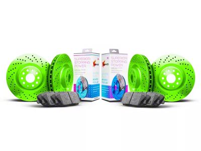 Xbrakes Xi Series Brake Rotor and Pad Kit; Front and Rear; Green (05-09 Corvette C6 w/ Z51 Brake Package; 10-11 Corvette C6 Base w/ MagneRide; 12-13 Corvette C6 Base w/ Heavy Duty Brake Package)