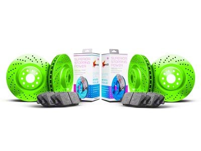 Xbrakes Xi Series Brake Rotor and Pad Kit; Front and Rear; Green (97-04 Corvette; C5; 05-13 Corvette C6 Base w/ Standard Brake Package)